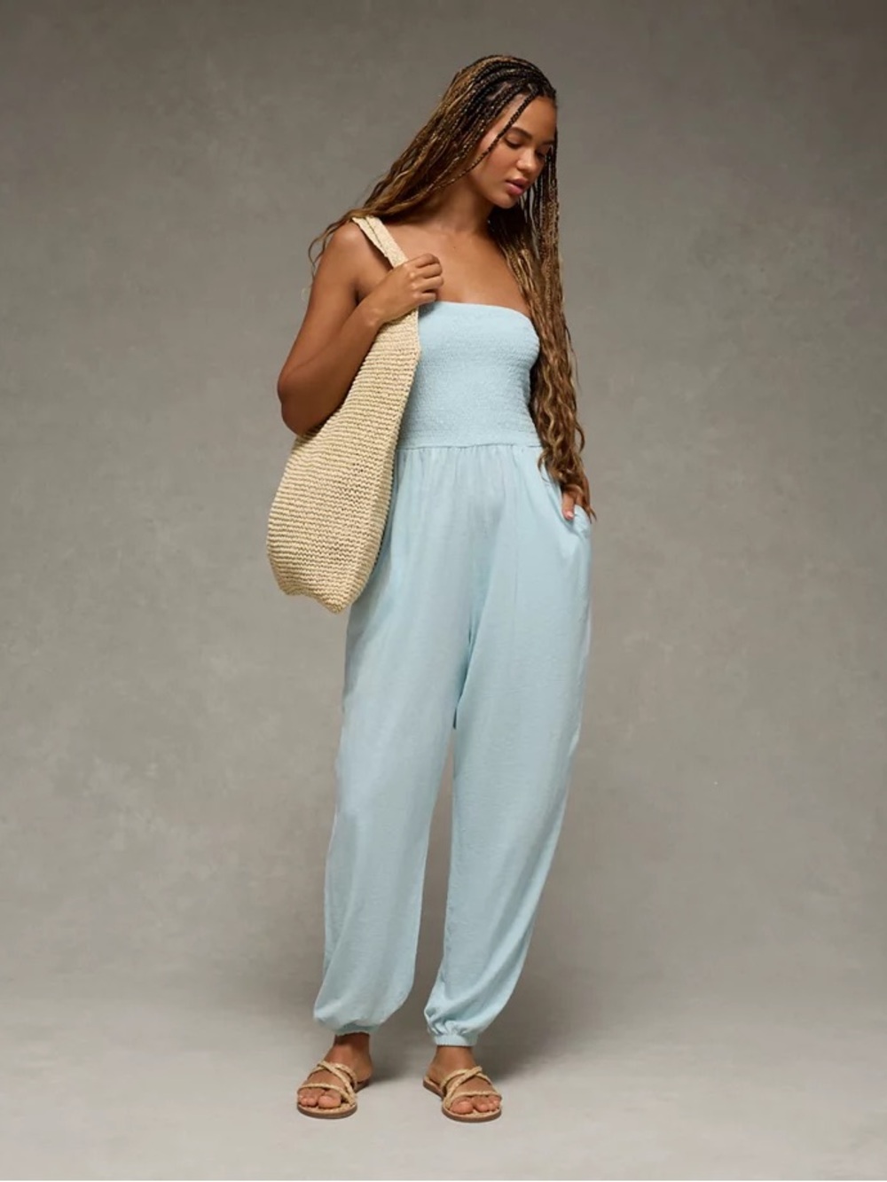 AE Sunchaser Knit Smocked Tube Jumpsuit Medium